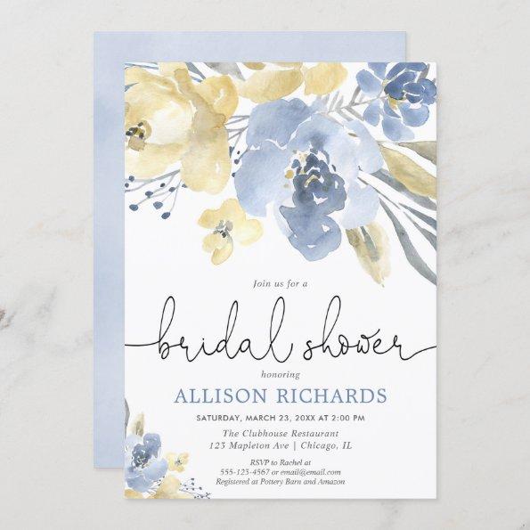 Dusty blue and yellow floral bridal shower Invitations