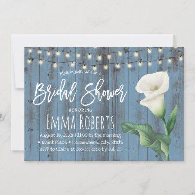 Dusty Blue Barn Wood Lily Flower Bridal Shower Invitations