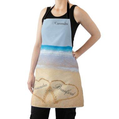 Dusty Blue Beach Wedding 2 Hearts in the Sand  Apron