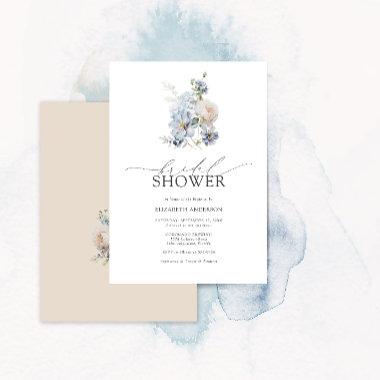 Dusty Blue & Blush Pink Floral Bridal Shower Invitations