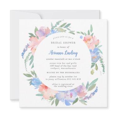 Dusty Blue Blush Pink Floral Bridal Shower Square Invitations