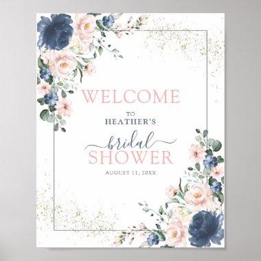 Dusty Blue Blush Pink Floral Shower Welcome Poster