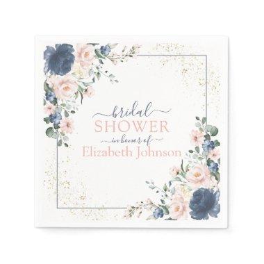 Dusty Blue Blush Pink Gold Floral Bridal Shower Napkins
