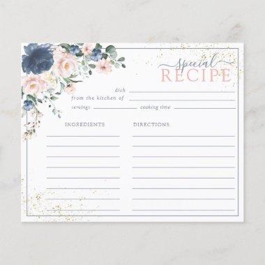 Dusty Blue Blush Pink Gold Floral Recipe Invitations