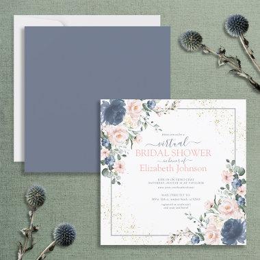 Dusty Blue Blush Pink Gold Floral Square Shower In Invitations