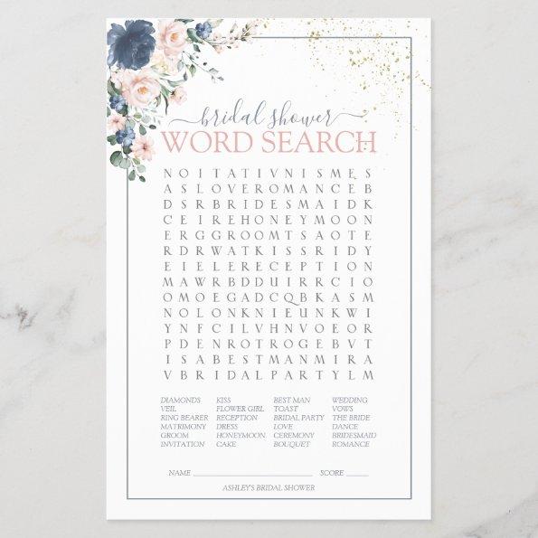 Dusty Blue Blush Pink Gold Word Search Game