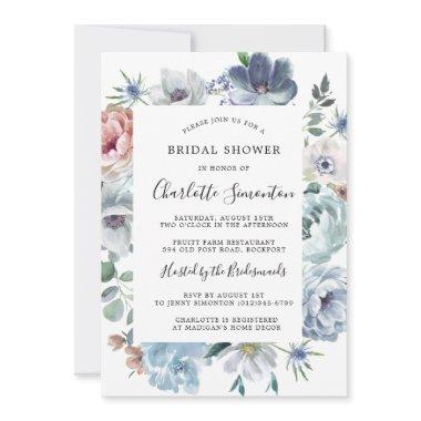 Dusty Blue Blush Pink Peach Floral Bridal Shower Invitations