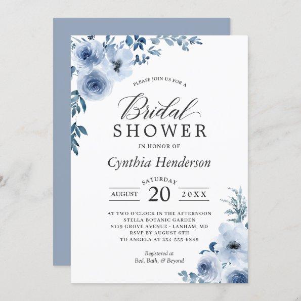Dusty Blue Bohemian Floral Bridal Shower Invitations