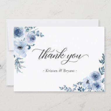Dusty Blue Bohemian Pastel Floral Wedding Flat Thank You Invitations