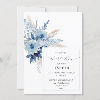 Dusty Blue Boho Floral Ring Bridal Shower 2 Invitations