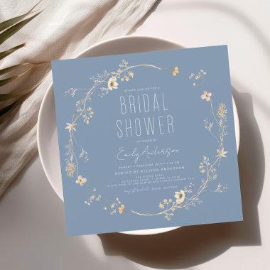 Dusty Blue Boho Wildflower Bridal Shower Elegant Invitations