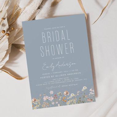 Dusty Blue Boho Wildflower Bridal Shower Invitations