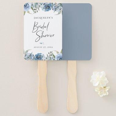 Dusty Blue Botanical Bridal Shower Hand Fan
