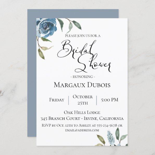 Dusty Blue Botanical Bridal Shower Invitations