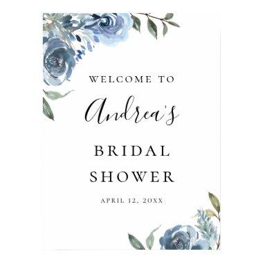 Dusty Blue Botanical Bridal Shower Welcome Poster