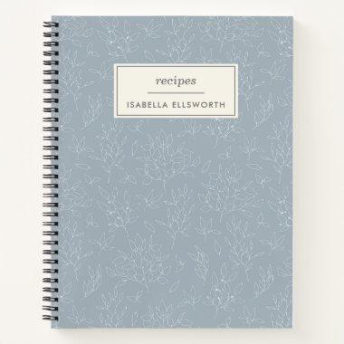 Dusty Blue Botanical Line Art Personalized Recipe Notebook
