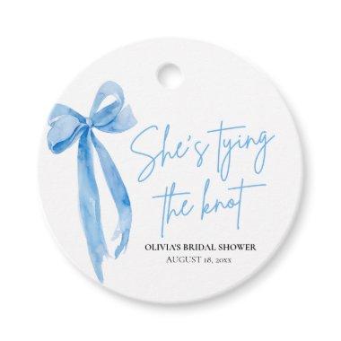 Dusty Blue Bow She's Tying the Knot  Favor Tags