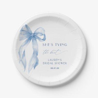 Dusty Blue Bow She's Tying The Knot  Paper Plates