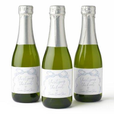 Dusty Blue Bow She's Tying the Knot  Sparkling Wine Label