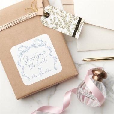 Dusty Blue Bow She's Tying the Knot Bridal Shower Square Sticker