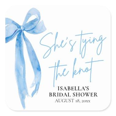 Dusty Blue Bow She's Tying the Knot  Square Sticker