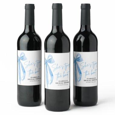 Dusty Blue Bow She's Tying the Knot  Wine Label