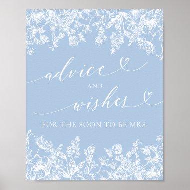 Dusty Blue Bridal Shower Advice and Wishes Sign