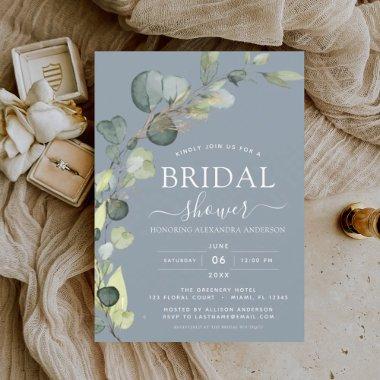Dusty Blue Bridal Shower Botanical Eucalyptus Boho Invitations