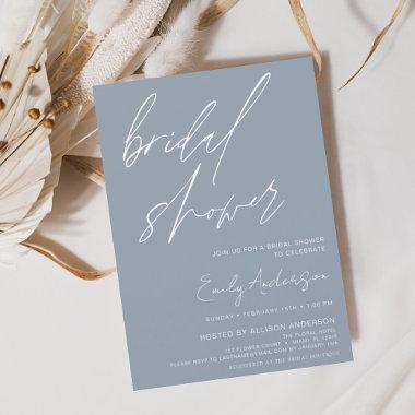Dusty Blue Bridal Shower Handwritten Invitations