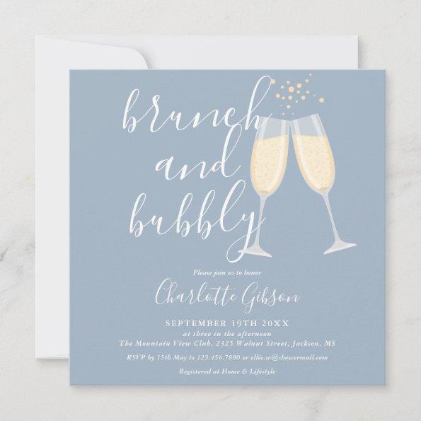 Dusty Blue Brunch Bubbly Script Bridal Shower Invitations
