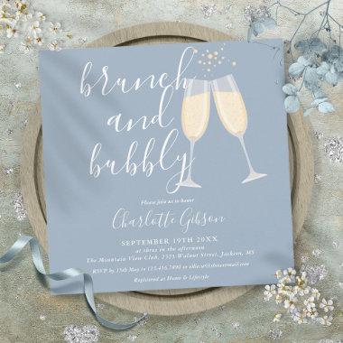 Dusty Blue Brunch Bubbly Script Bridal Shower Invitations