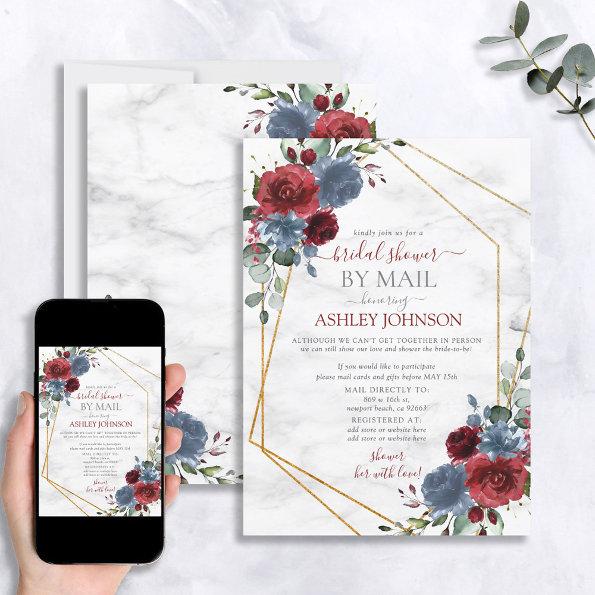 Dusty Blue Burgundy Geometric Shower by Mail