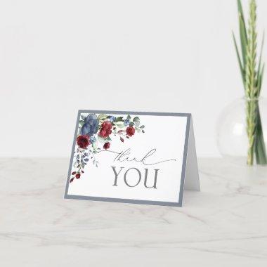Dusty Blue Burgundy Red Watercolor Thank You Invitations