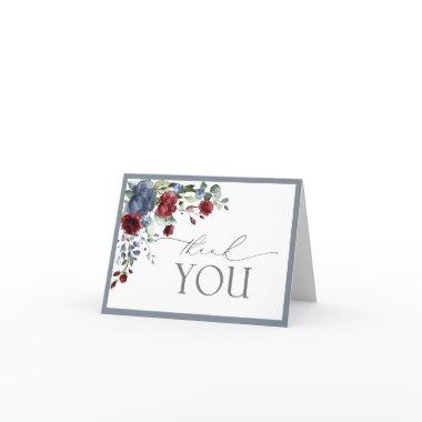 Dusty Blue Burgundy Red Watercolor Thank You Invitations