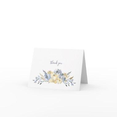 Dusty Blue Butter Yellow Watercolor Floral Thank You