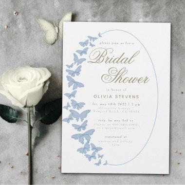 Dusty Blue Butterflies Boho Elegant Bridal Shower Invitations