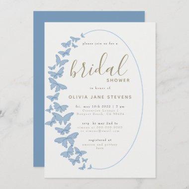 Dusty Blue Butterfly Boho Frame Bridal Shower Invitations