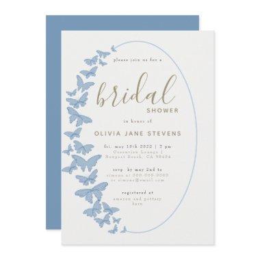 Dusty Blue Butterfly Boho Frame Bridal Shower Invitations