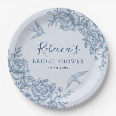 Dusty Blue Chinoiserie Baby Shower Paper Plate