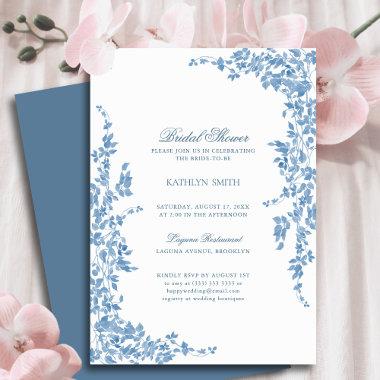 Dusty Blue Classic Vintage Floral Bridal Shower Invitations