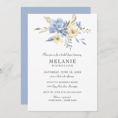 Dusty Blue Cream Floral Bridal Shower Invitations