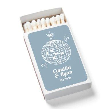 Dusty Blue Disco Wedding Favor Personalized Matchboxes