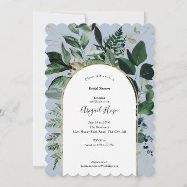 Dusty Blue elegant Botanical foliage Bridal Brunch Invitations