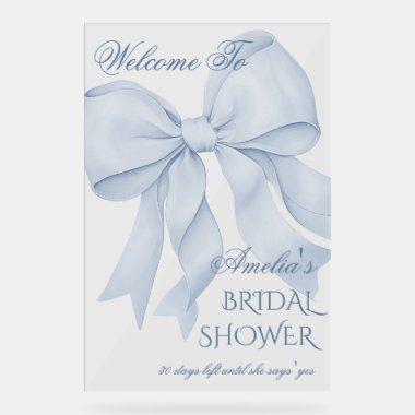 Dusty Blue Elegant Bow  Welcome Acrylic Sign