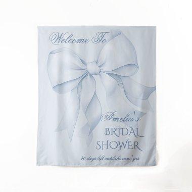 Dusty Blue Elegant Bow  Welcome Sign Tapestry