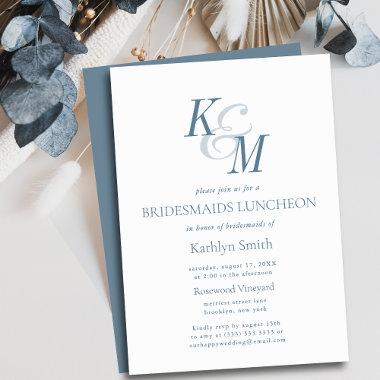 Dusty Blue Elegant Classic Bridesmaids Luncheon Invitations