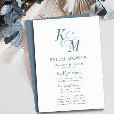 Dusty Blue Elegant Classic Simple Bridal Shower Invitations