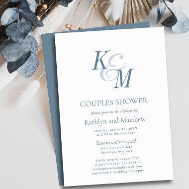 Dusty Blue Elegant Classic Simple Couples Shower
