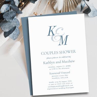 Dusty Blue Elegant Classic Simple Couples Shower Invitations