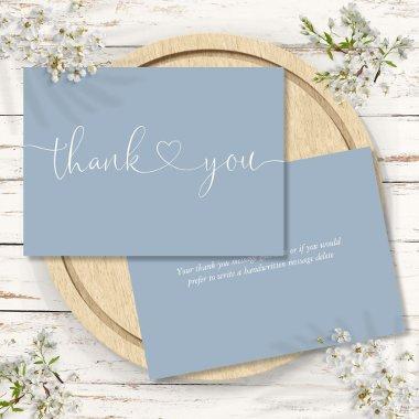 Dusty Blue Elegant Minimalist Script Heart Thank You